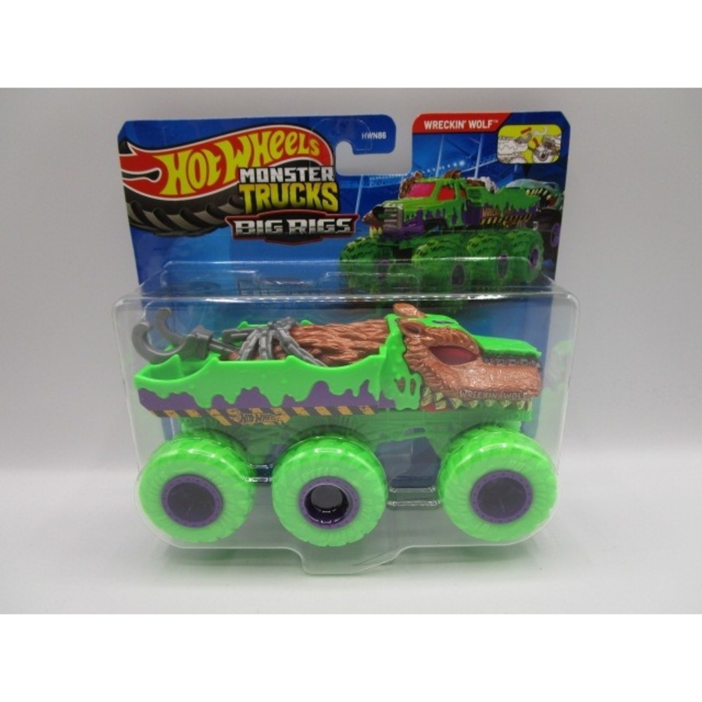 Hot Wheels Monster Trucks Big Rigs Wreckin' Wolf Green 6-Wheeler Die-Cast Truck
